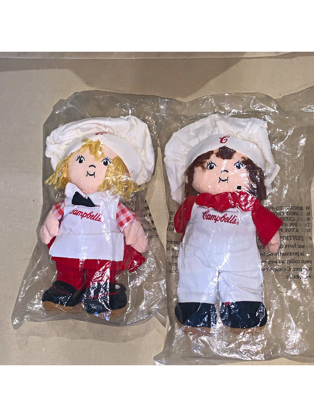 Campbell's Soup Plush Dolls Lot of 2 Boy & Girl in Original Bags